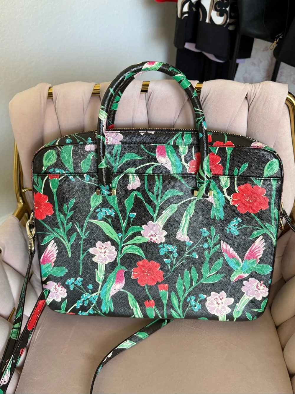 ⭐️FREE SHIPPING⭐️ kate spade Black Floral Hummingbird Satchel